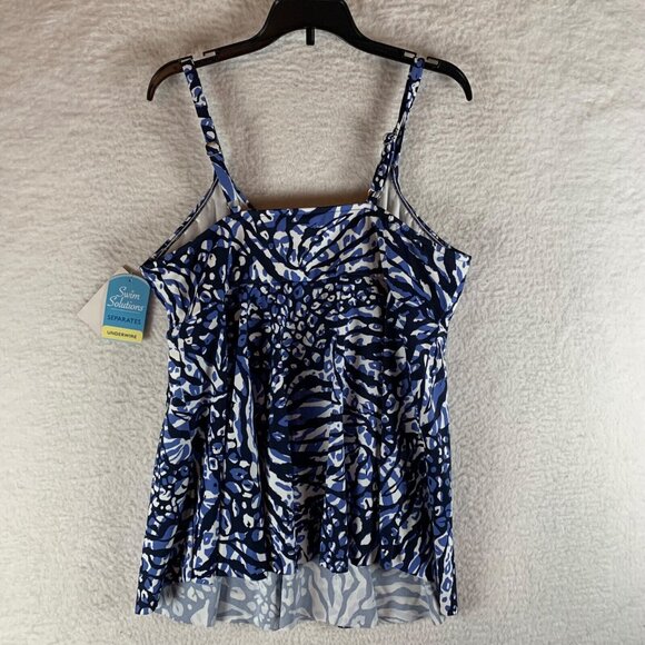Swim Solutions Womens Navy V-Neck Animal Print Underwire Tankini Top Size 18 NWT - Picture 4 of 8